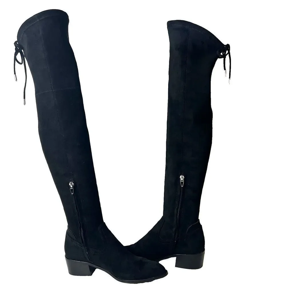 Dolce Vita Women's 6 Black Faux Suede Over The Knee Casual Boots Zip Up Low Heel